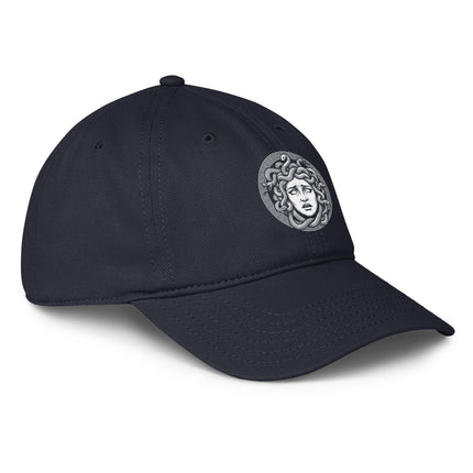 Medusa mythology print baseball cap in ancient Greek style.