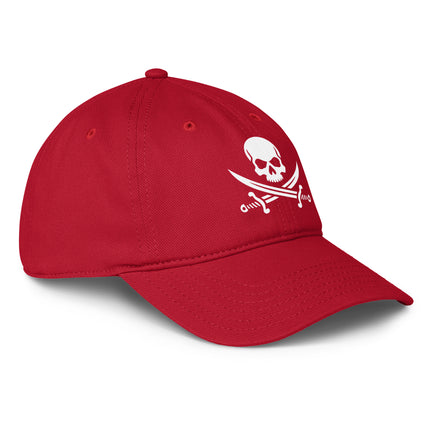 Pirate skull and crossbones baseball cap featuring a Jolly Roger design.