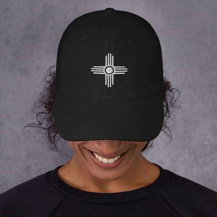 New Mexico Zia Sun embroidered baseball cap featuring Native American design details.