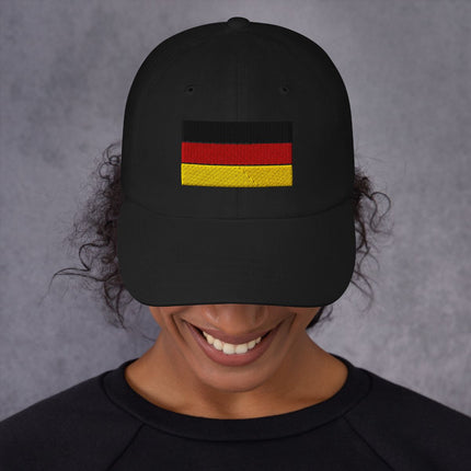 Embroidered German flag dad hat featuring black, red, and gold national colors.