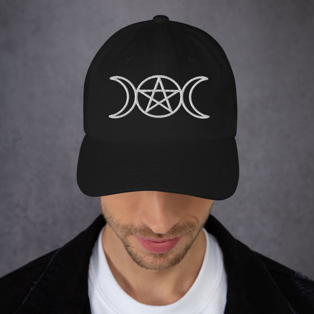 Triple Moon Pentagram Baseball Cap | Witchcraft Symbolic Embroidered Hat