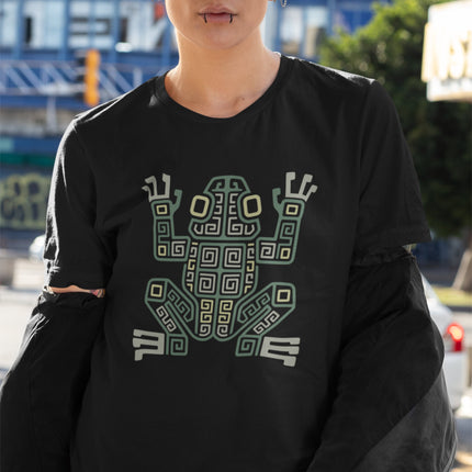 Mayan Frog T-Shirt | Olive and Cream Geometric Amphibian Design Tee