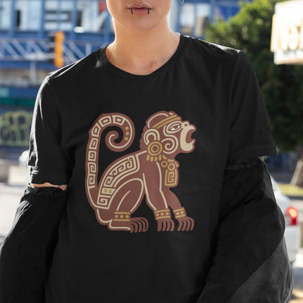 Mayan Howler Monkey T-Shirt | Rust and Gold Curled-Tail Graphic Tee