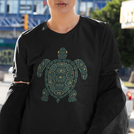 Mayan Turtle T-Shirt | Green and Gold Geometric Shell Design Tee