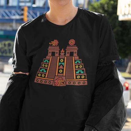 Aztec Temple T-Shirt | Red and Gold Stepped Architecture Design Tee