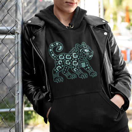 Maya Jaguar Hoodie | Teal Spotted Cat and Spiral Tail