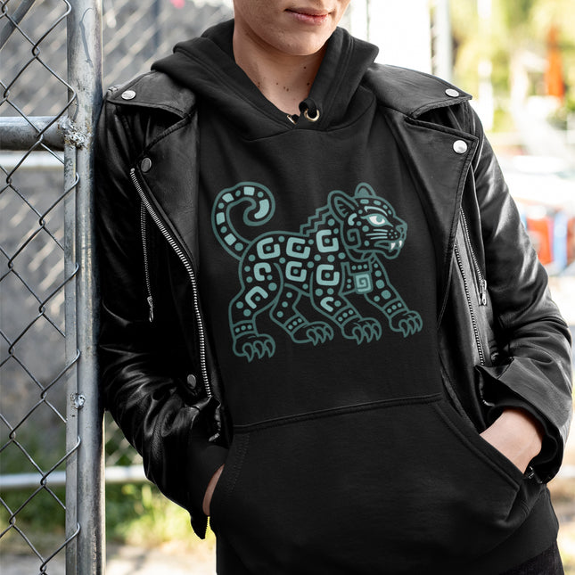 Maya Jaguar Hoodie | Teal Spotted Cat and Spiral Tail
