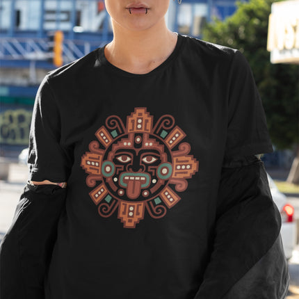 Mayan Sun T-Shirt | Rust and Gold Geometric Face with Rays Tee