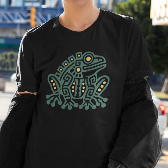 Aztec Frog T-Shirt | Green and Gold Geometric Animal Graphic Tee