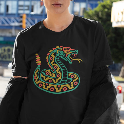 Aztec Rattlesnake T-Shirt | Coiled Green Serpent Graphic Design Tee