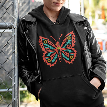 Aztec Butterfly Hoodie | Red and Teal Geometric Wing Design