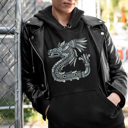 Aztec Feathered Serpent Hoodie | Blue, Green, and Gold Coil Design