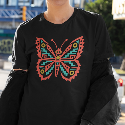 Aztec Butterfly T-Shirt | Red and Teal Geometric Wing Design Tee