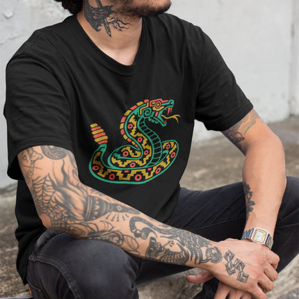 Aztec Rattlesnake T-Shirt | Coiled Green Serpent Graphic Design Tee