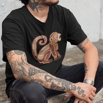 Mayan Howler Monkey T-Shirt | Rust and Gold Curled-Tail Graphic Tee