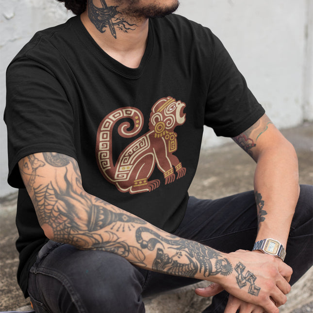 Mayan Howler Monkey T-Shirt | Rust and Gold Curled-Tail Graphic Tee