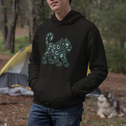 Maya Jaguar Hoodie | Teal Spotted Cat and Spiral Tail