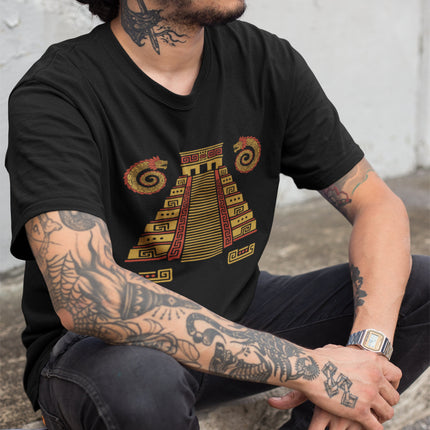 Mayan Pyramid T-Shirt | Gold Stepped Temple with Serpents Tee