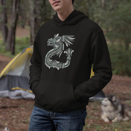 Aztec Feathered Serpent Hoodie | Blue, Green, and Gold Coil Design