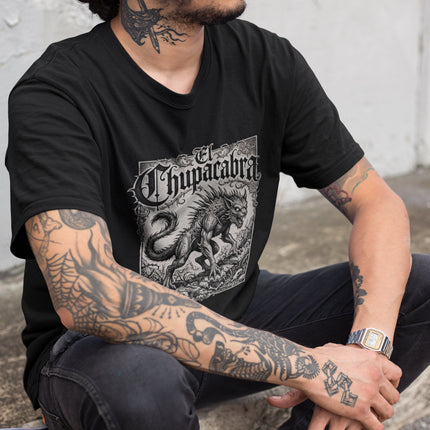 El Chupacabra T-Shirt | Monochrome Folklore Monster Illustration Tee
