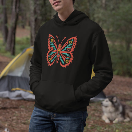 Aztec Butterfly Hoodie | Red and Teal Geometric Wing Design