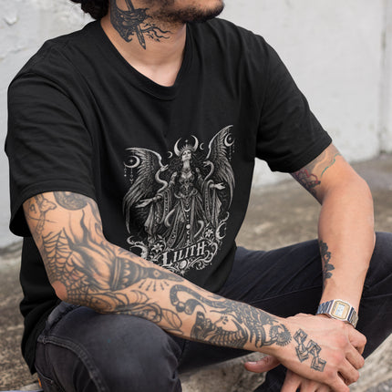 Lilith T-Shirt | Winged Gothic Figure with Serpents and Moons Tee