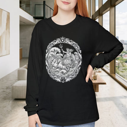 Poseidon Chariot T-Shirt | Greek Sea God with Trident Long Sleeve Tee