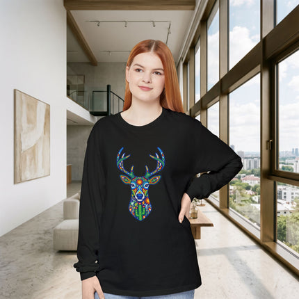 Huichol Deer Long Sleeve T-Shirt | Colorful Antler Graphic Tee