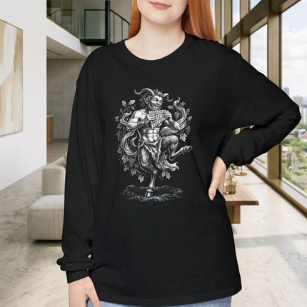 Pan T-Shirt | Dancing Greek God with Panpipes Long Sleeve Tee
