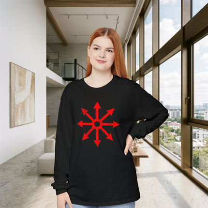 Chaos Star Long Sleeve T-Shirt | Red Eight-Arrow Symbol Graphic Tee