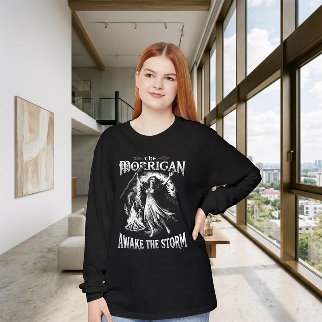 The Morrigan Awake the Storm Long Sleeve T-Shirt | Irish Myth Art Tee