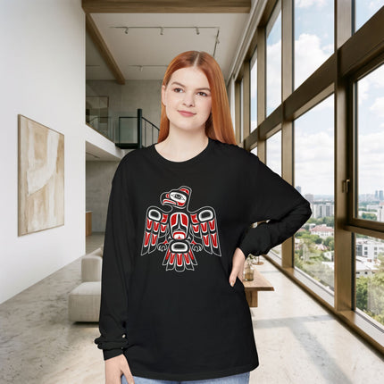 Formline Raven Long Sleeve T-Shirt | Red and White Bird Design Tee