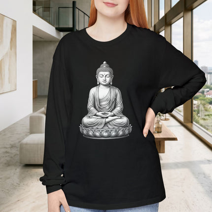 Meditating Buddha T-Shirt | Seated Lotus Figure Long Sleeve Tee