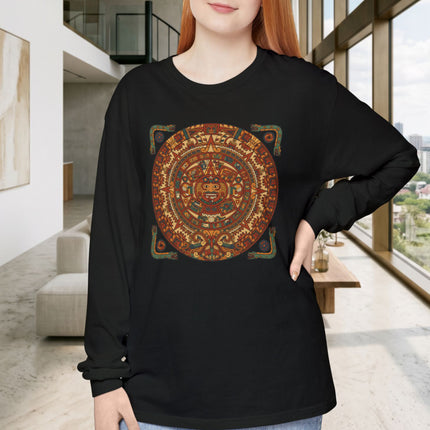 Aztec Calendar T-Shirt | Mesoamerican Sun Stone Art Long Sleeve Tee