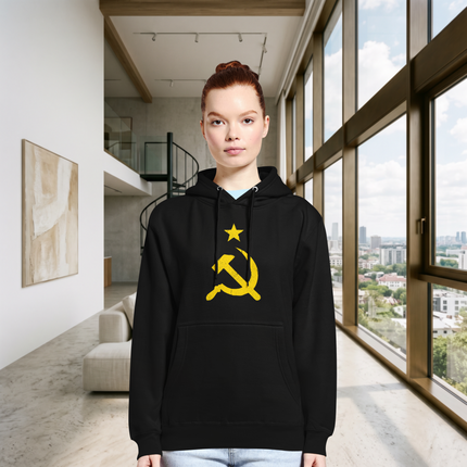 Sweat à capuche jaune vieilli avec marteau et faucille | Sweat à capuche URSS communiste