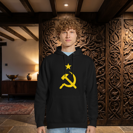Sweat à capuche jaune vieilli avec marteau et faucille | Sweat à capuche URSS communiste