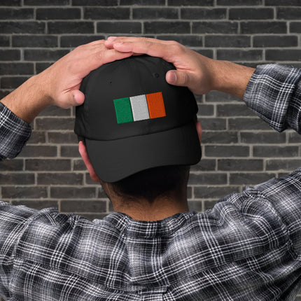 Embroidered Irish Flag baseball cap featuring the tricolor green, white, and orange design.
