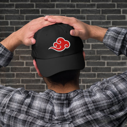 Red Dad Hat embroidered with Chinese Auspicious Cloud design on a red baseball cap.