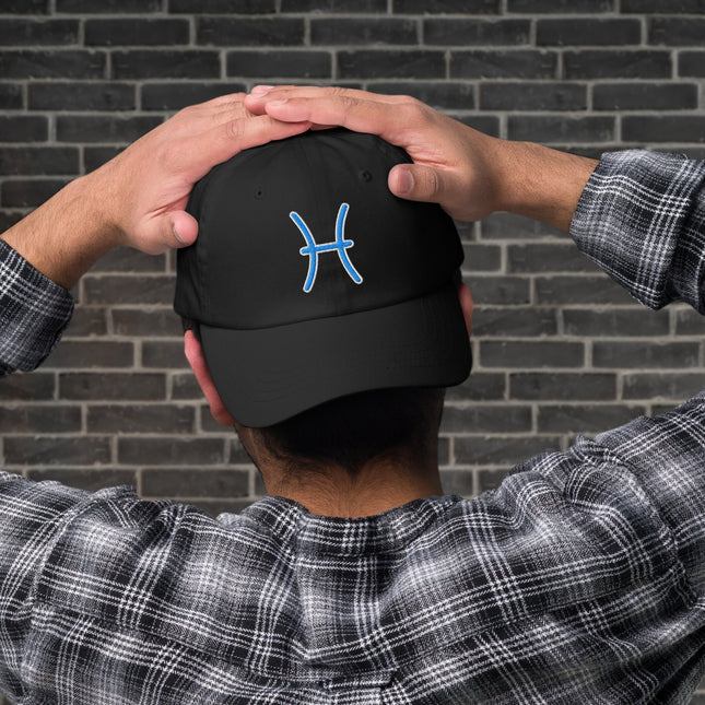 Blue Pisces Zodiac Symbol Embroidered Hat | Astrology Sign Baseball Cap
