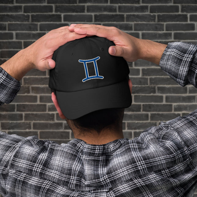 Gemini Zodiac Symbol Hat | Blue Embroidered Astrology Sign Baseball Cap