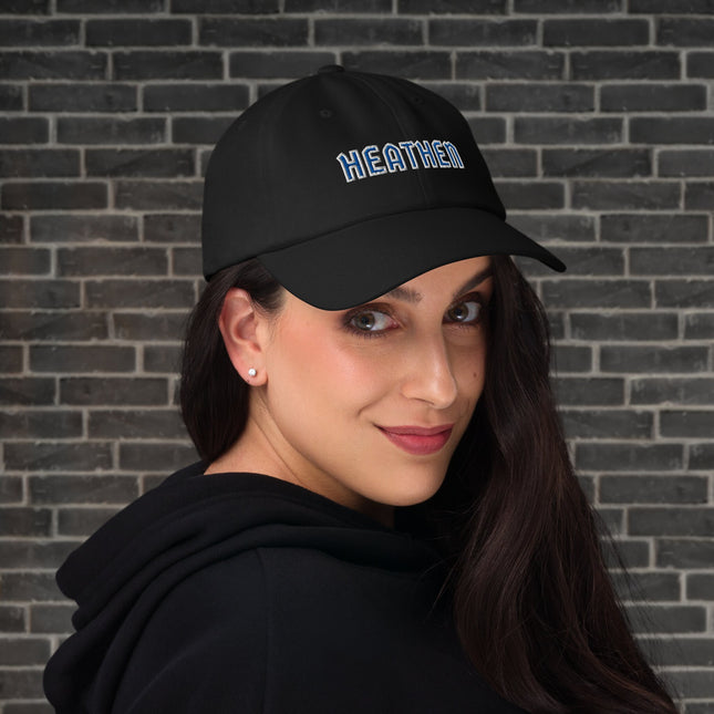 Heathen Embroidered Blue & White Text Dad Hat | Unstructured Baseball Cap