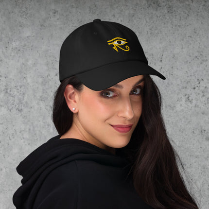 Eye of Horus embroidered dad hat cap featuring ancient Egyptian mythology symbol.