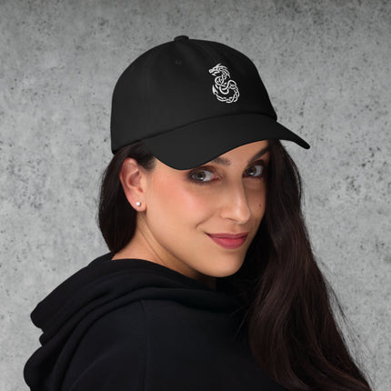 Knotwork dragon embroidery on a stylish celtic baseball cap.