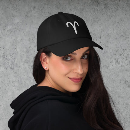 Embroidered Aries zodiac symbol dad hat baseball cap for astrology signs.
