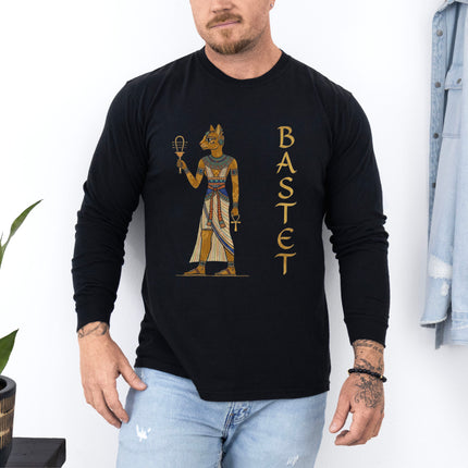 Egyptian Goddess Bastet T-Shirt | Feline Deity Art Long Sleeve Tee