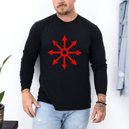 Chaos Star Long Sleeve T-Shirt | Red Eight-Arrow Symbol Graphic Tee