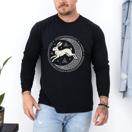 Celtic Hare T-Shirt | Moon and Knotwork Graphic Long Sleeve Tee