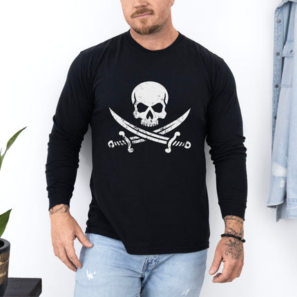 Jolly Roger Long Sleeve T-Shirt | Pirate Skull and Cutlass Graphic Tee