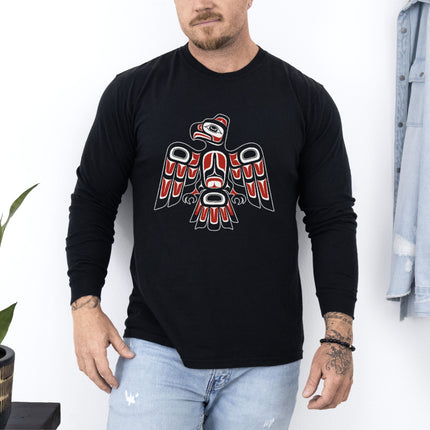 Formline Raven Long Sleeve T-Shirt | Red and White Bird Design Tee
