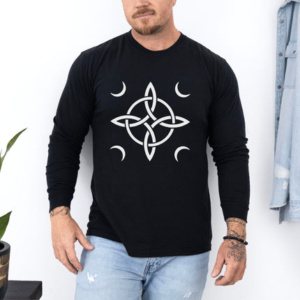 Witch's Knot T-Shirt | Crescent Moon Knotwork Symbol Long Sleeve Tee
